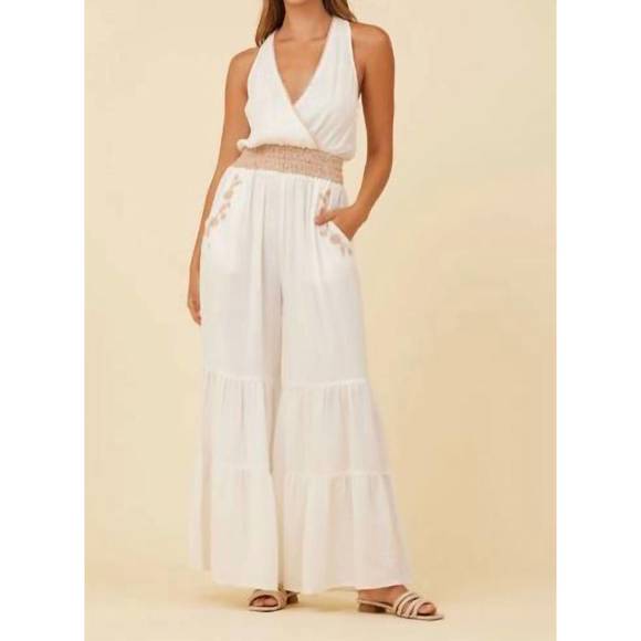 NEW SURF GYPSY gauze embroidered jumpsuit in white & natural - Picture 5 of 9